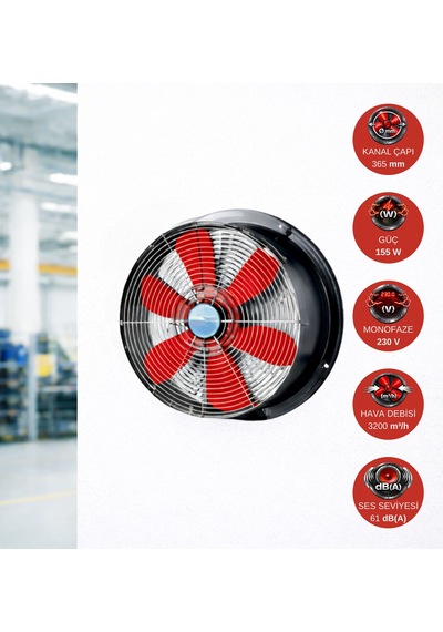 Dündar 34,5 cm SM 35 155 watt 3200 m3/h 1420 DD 220/230 volt Monofaze Aksiyal Tip Sanayi Fanı Aspiratörü