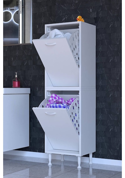 Deniz 2 Katlı Kirli Sepeti, Çok Amaçlı Banyo Dolabı - 40 X 138 X 32,5 Cm 40 Cm