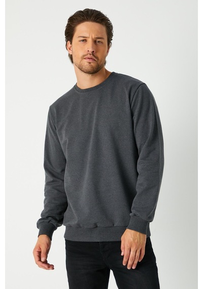 Mmetalic Erkek Antrasit Basic Bisiklet Yaka Regular Fit Normal Kesim 2 İplik Sweatshirt Antrasit