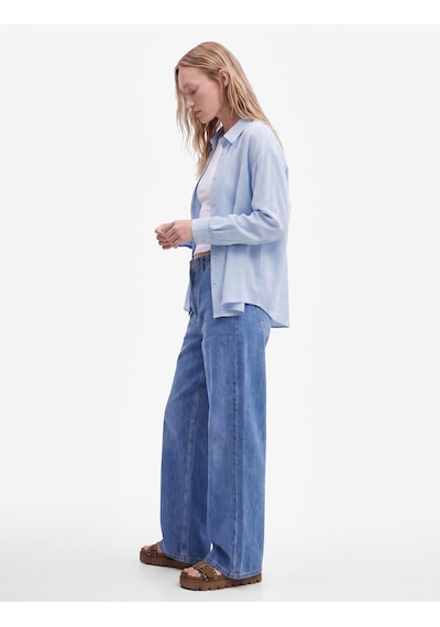 Koton Beli Bağcıklı Cep Detaylı Bol Paça Denim Pantolon Açık İndigo 6sal40041md