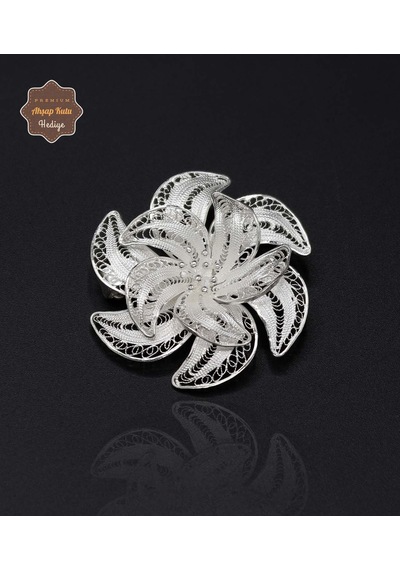 Rüzgar Gülü Model 925 Ayar Gümüş Saf Süper Telkari Broş 201024621 Gümüş