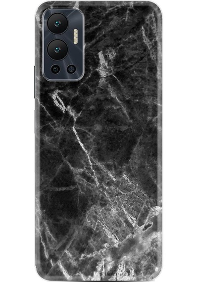 Infinix Hot 12 Kılıf Resimli Desenli Baskılı Silikon Kara Mermer 1375