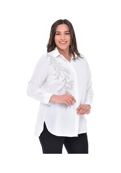 Hanezza Kadın Büyük Beden Beyaz Jesica Krep El Işi Işlemeli Abiye Gömlek Beyaz - 108776863 Beyaz