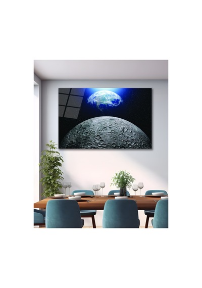Ay Dünya Uzay Evren Cam Tablo Modern Ev Ofis Salon Duvar Oda Dekoru Hediyelik Uzay Temalı Dekoratif Duvar Tablosu, Çocuk Ve Genç Odası Dekoru,