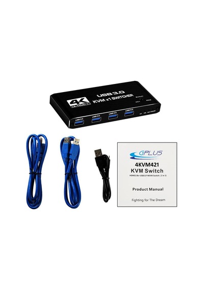 Gplus 4KVM421 KVM Switch 2x1 HDMI 4K USB 3.0 HDCP 2.3 HDR10 EDID