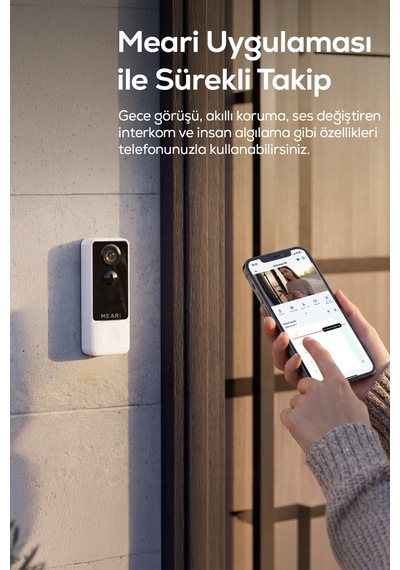 B1 Kablosuz Wi-fi Şarjlı Akıllı Görüntülü Kapı Zili 2k 3mp, Ip65, 5200mah, Zil Sesi Ünitesi Dahil