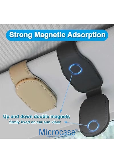 Microcase Universal Suni Deri Oto Güneş Gözlük Tutucu Askılık Mıknatıslı - Al5240