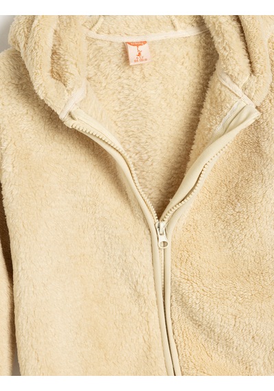 Koton Kapşonlu Fermuar Kapamalı Uzun Kollu Polar Sweatshirt Ekru 5wmb10446tk Ekru