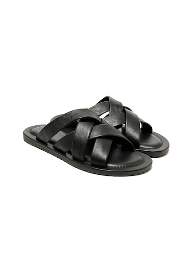 Black Terlik Erkek M7727 The Sandals Factory Leather Upper Sandals Siyah