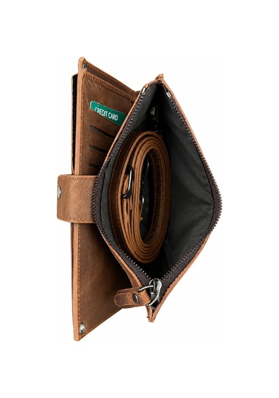Alphaclub Bag Crazy Horse Hakiki Deri Fermuarlı Çok Bölmeli El Cüzdanı Taba