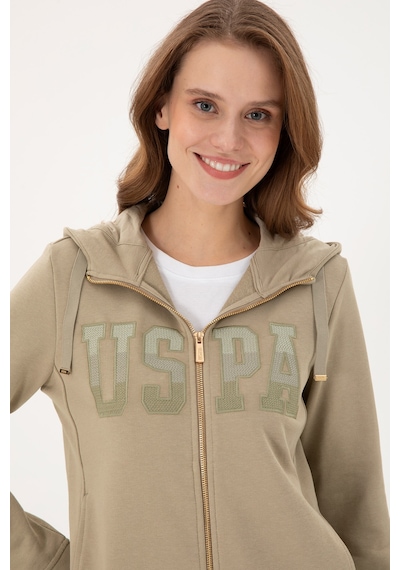 U.S. Polo Assn.  Kadın Açık Haki Basic Kapüşonlu Sweatshirt 50289540-VR183