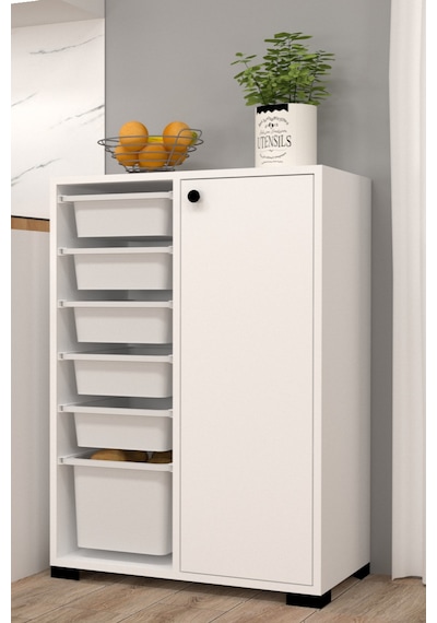 Rüya No.3 Modern Kullanışlı Beyaz Dar Kapaklı Sepetli Mutfak Dolabı