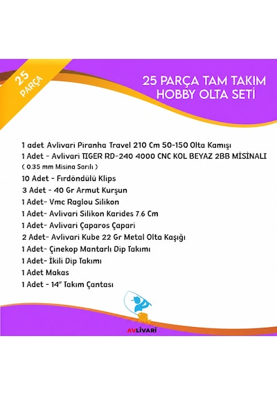 Avlivari Piranha Travel 210 Cm Olta Kamışı Tıger Rd-240 4000 Makine Full Hobi Olta Seti-10338