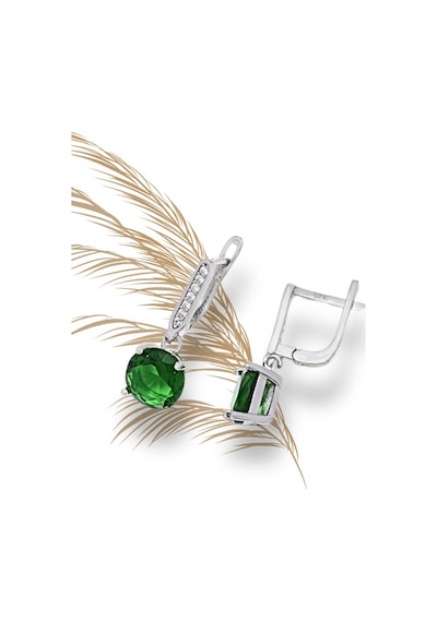 Brezza Lusso Jewelry Zümrüt Taşlı Tektaş Pırlanta Sallantılı Kadın Gümüş Küpe 9 Mm