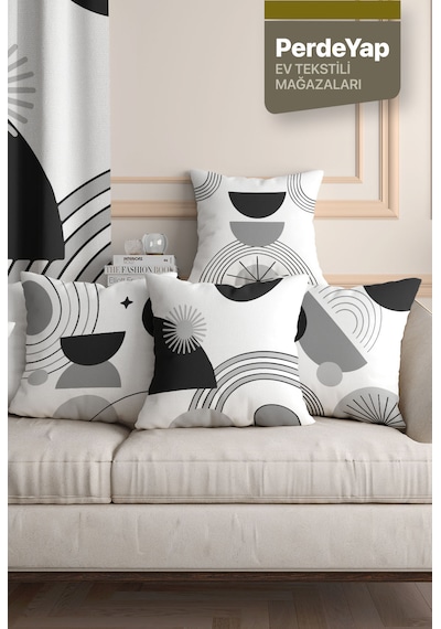 Modern Monokrom Geometrik Desenli 4lü Kırlent Kılıfı