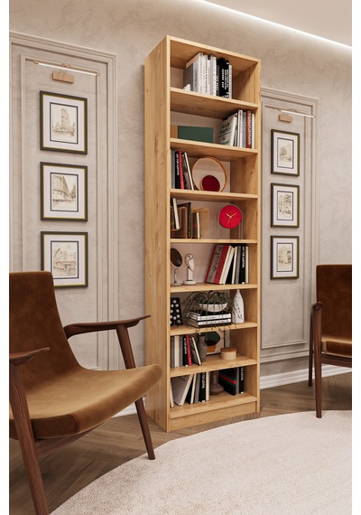 Asra Trend K-02 %100 MDF 60 cm 7 Raflı Kitaplık Safir Meşe Dekoratif Kütüphane Raf Ünitesi Asra Trend K-02 %100 MDF 60 cm 7 Raflı Kitaplık Safir Meşe Dekoratif Kütüphane Raf Ünitesi