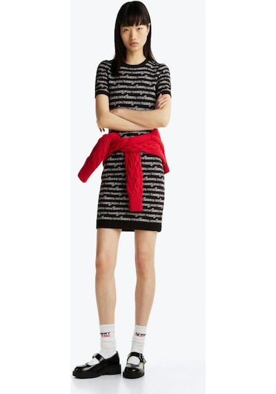 Tommy Hilfiger Kadın Baskılı Mini Kazak Elbise Siyah