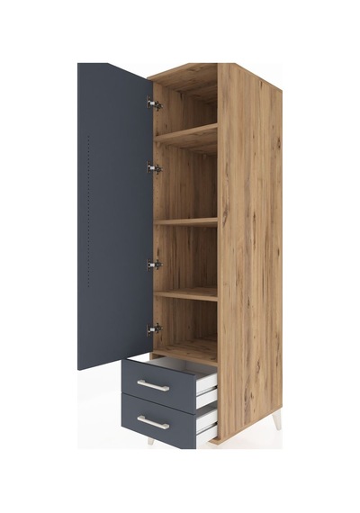 Kronos Dolap 4 Raflı 2 Çekmeceli Tek Kapaklı 44x59x182 Çam-antrasit Atlas Çam
