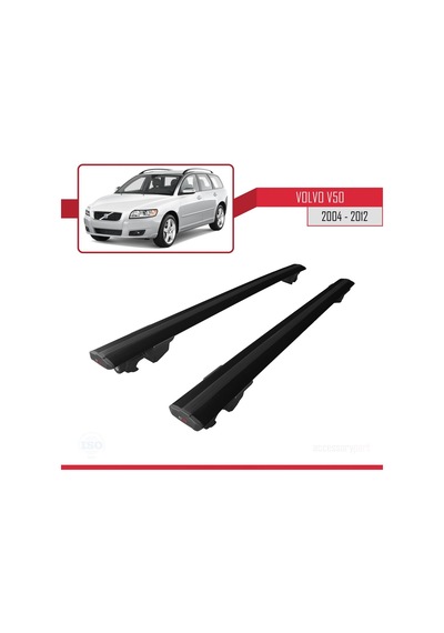 Volvo V50 Estate 2004-2012 Arası İle Uyumlu Hook Model Anahtar Kilitli Ara Atkı Tavan Barı Siyah