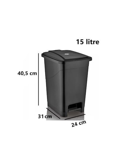 Omnipazar Srl-3028 Slim Pedallı İç Kovalı Plastik Çöp Kovası 15 Litre Siyah