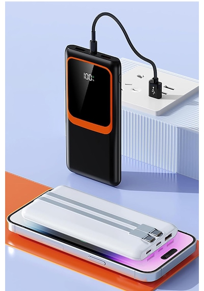20.000 Mah Hızlı Şarj Pd 22.5w Powerbank Lightning Type-c Çıkışlı Dijital Göstergeli Kendinden Kablo Siyah