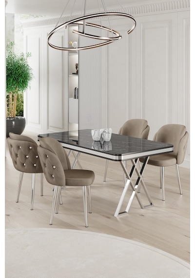 Canisa Rigel Serisi 80x130 Lak Panel Siyah Mermer Desen Masa Takımı Krom Ayaklı 4 Cappucino Sandalye Masa Siyah Mermer Desen Sandalye Cappucino Canisa Rigel Serisi 80x130 Lak Panel Siyah Mermer Desen Masa Takımı Krom Ayaklı 4 Cappucino Sandalye Masa Siyah Mermer Desen Sandalye Cappucino