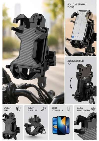 Telefon Tutucu Motorbisiklet Bisiklet Jx042 Sürüş Yardımcısı Mobil Askı İki Teker Aleti Siyah