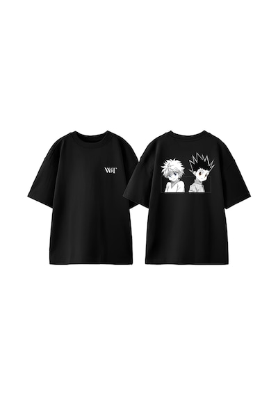 Thewert Killua And Gon Tasarım Sırt Baskılı Pamuk Siyah Oversize T-shirt
