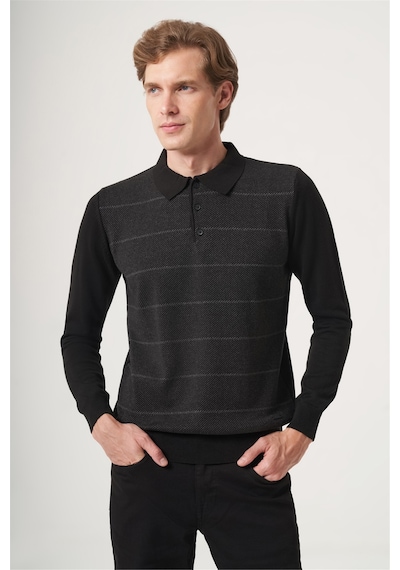 İmza Siyah Polo Yaka Uzun Kol Örme Comfort Fit Pamuklu Triko Kazak 1012265156 Siyah - Füme İmza Siyah Polo Yaka Uzun Kol Örme Comfort Fit Pamuklu Triko Kazak 1012265156 Siyah - Füme