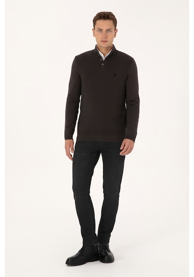 U.S. Polo Assn. Erkek Regular Fit Düğmeli Yaka Antrasit Melanj Kazak 50308915-VR081 U.S. Polo Assn. Erkek Regular Fit Düğmeli Yaka Antrasit Melanj Kazak 50308915-VR081