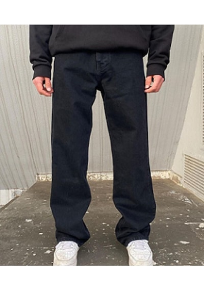 Erkek Baggy Butter Fly Jeans Salaş Kemer Arkası Lastikli Kot Pantolon Siyah