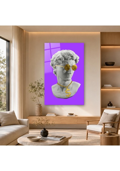 Altın Para Gözlüklü Pop Art Büst Çerçevesiz Cam Tablo
