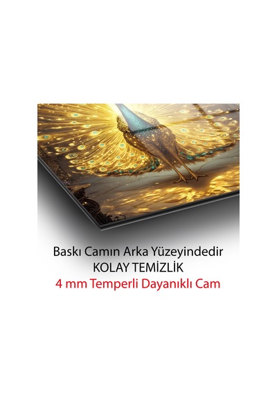 Efsanevi Altın Işınlı Tavus Kuşu Cam Tablo Ultra Lüks Gold Tüyler Dekoratif Duvar Sanatı Hayvan Figürlü Dekoratif Duvar Tablosu, Salon, Ofis Ve Çalışma Alanı Dekoru,