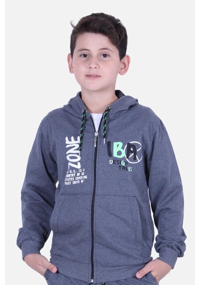 Fyk Kids Kapüşonlu Zone Fermuarlı Erkek Çocuk Eşofman Takımı Füme