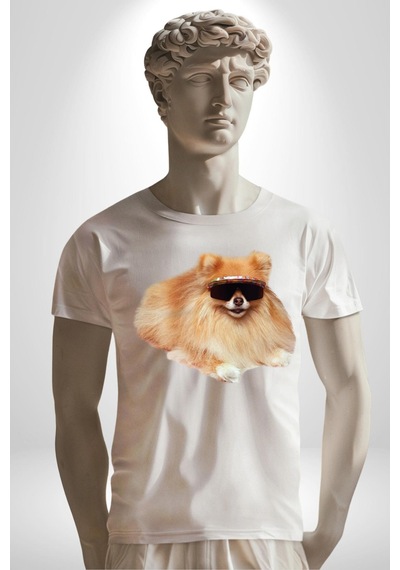 Pomernian Köpek Unisex Unisex Beyaz Organik Baskılı T-shirt Penye Yüksek Kalite Beyaz