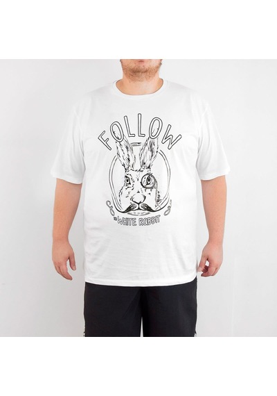 Bant Giyim - White Rabbit Tavşan 4xl Büyük Beden Beyaz Tişört Siyah