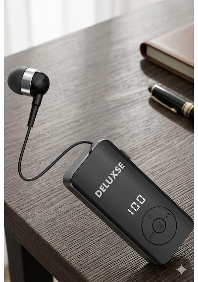 Bt-14 Çekmeli Bluetooth Kulaklık Led Ekranlı Titreşimli Yakanıza Takıp Çekmeli Olarak Kullanabilirsiniz Siyah Mikfonlu Eller Serbest Arama 18 Saat Müzik 160 Saat Bekleme V5,4