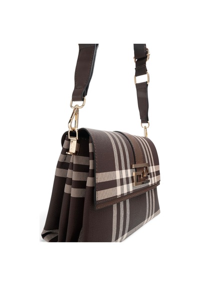 Silver & Polo Silver Polo Kahve - Kahve Çizgili Ekose Kadın Çapraz Çanta Sp1009