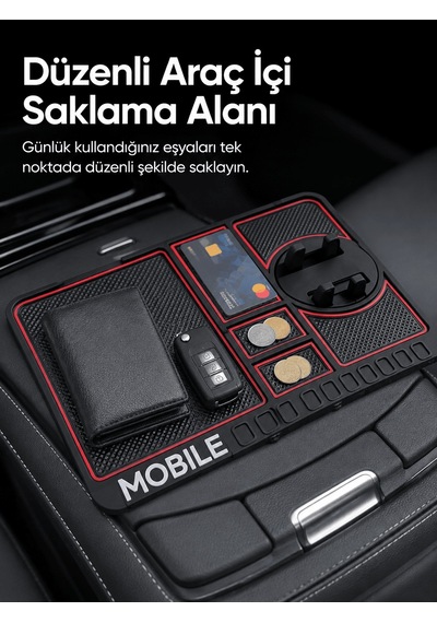 Telefon Standlı Araç İçi Organizer Kaydırmaz Silikon Konsol Düzen