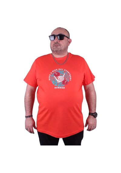 Moc Grande Mocgrande Büyük Beden Erkek Sıfır Yaka Tişört Summer 23119 Nar Çiçeği Narçiçeği