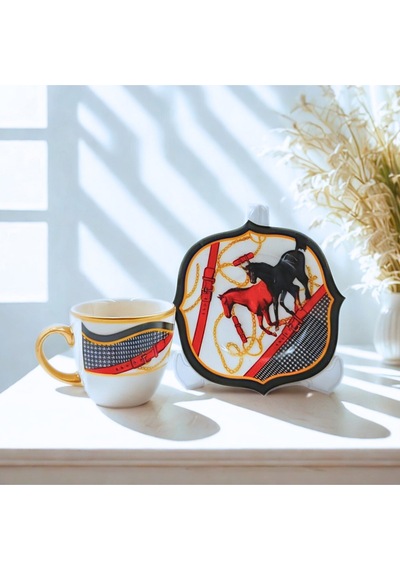 Horse Desenli 6'lı Kahve Takımı Çok Renkli
