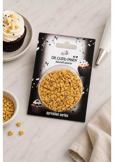 Dr. Gusto Altın Kalp Konfeti Pasta Süsleme Şekeri
