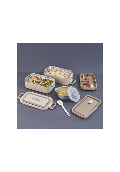 Dikdörtgen 2 Katlı Lunch Box, 2000 Ml Kapasiteli Yemek Termosu