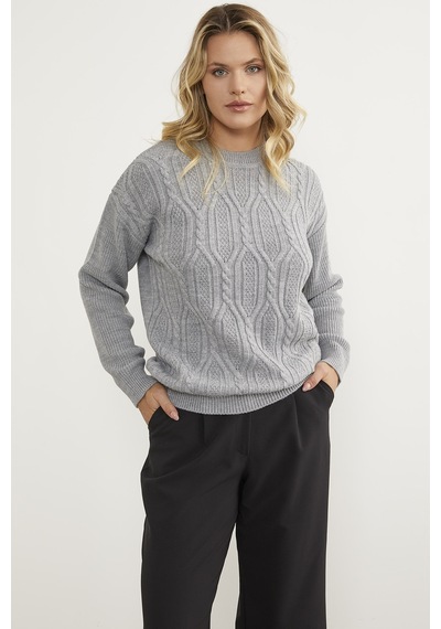 Sementa Oversize Kabartma Desenli Triko Kazak - Gri 001