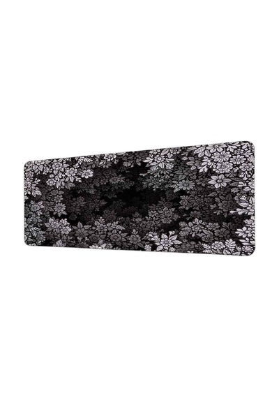Siyah Beyaz Çiçekli Hayvan Silüeti 40x90 Cm Oyuncu Mousepad Kaymaz Taban Büyük Boy Mousepad