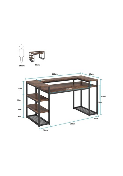 Zizuva Zizuva Tasarım Kitaplıklı Modern Monitor Raflı Çalışma Masası