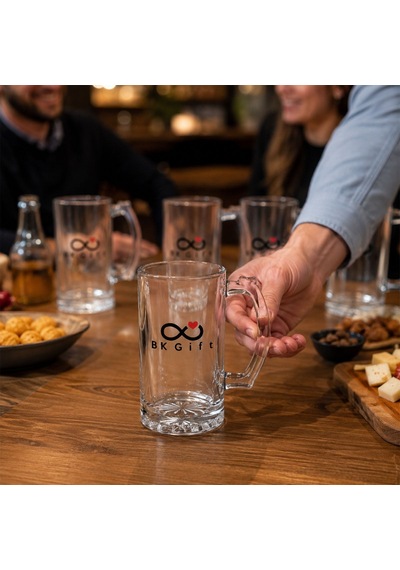 Logonuza Özel 5 Adet 500 Ml Şeffaf Cam Bira Bardağı Kurumsal Hediye Ve Promosyon Seti