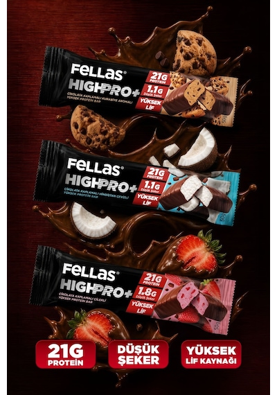 Fellas Çikolata Kaplı Highpro Protein Bar 50gr Deneme Paketi 3'lü