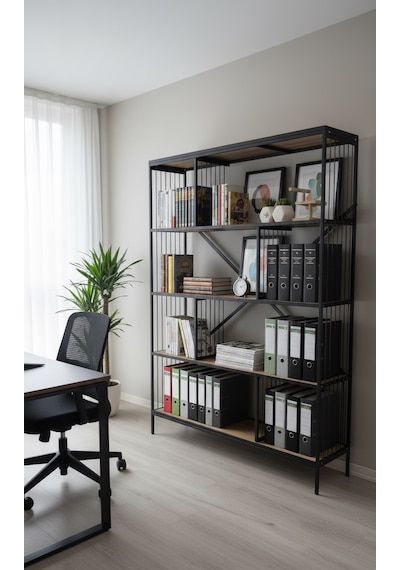Dekoratif Lüx 5 Raflı Kitaplık Geniş Metal Kitaplık Dosya Rafı Ofis Salon Raf Ceviz Siyah Metal Tel Dekoratif Lüx 5 Raflı Kitaplık Geniş Metal Kitaplık Dosya Rafı Ofis Salon Raf Ceviz Siyah Metal Tel
