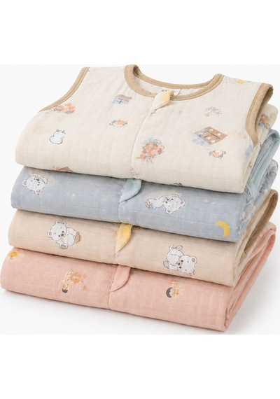 Babyhola Yazlık Müslin Çocuk Uyku Tulumu 1-8 Yaş Unisex Kısa Kollu %100 Pamuk 2703 Mavi